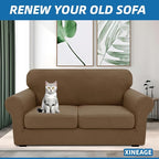 XINEAGE New 3 Pieces Couch Covers for 2 Cushion Sofa Super Stretch Loveseat Slipcover Pet Dog Universal Slip Cover Anti Slip Love Seat Furniture Protector (Brown, 55"-69")