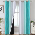 Teal and Grayish White Ombre Blackout Curtains for Living Room 84 Inch Long