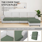 Easy-Going Stretch 4 Pieces Couch Cushion Covers for Sectional Sofa Left/Right L Shape Chaise Lounge Sofa Seat slipcover Anti-Slip Sofa Cover Soft (3 Seater + 1 Chaise, Greyish Green)