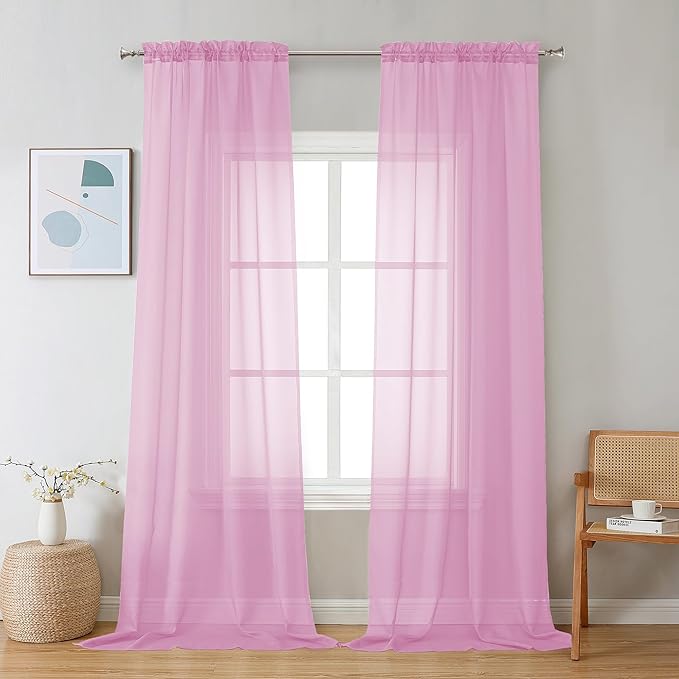 Chyhomenyc Pink Sheer Curtains 120 Inches Long - Light Filtering Voile Extra Long Panel Drapes for Floor to Ceiling Window, Elegant Soft Living Room Curtains, Each 42Wx120L Inch, 10FT, 2 Panels