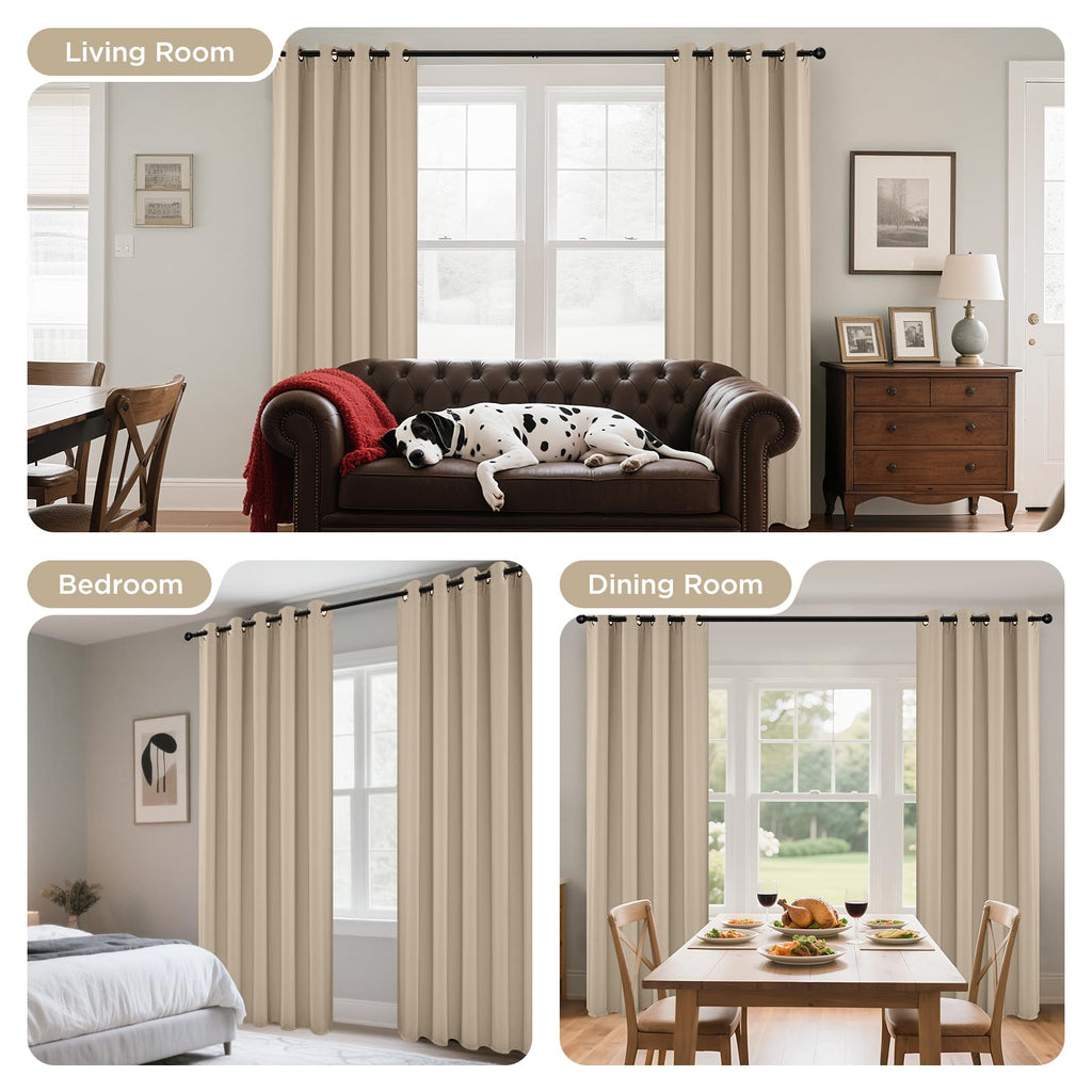 Joydeco Blackout Curtains 54 Inch Length 2 Panels Set, Thermal Insulated Long Curtains& Drapes 2 Burg, Room Darkening Grommet Drapes for Living Room Bedroom Window (W52 x L54 Inch, Light Beige)