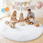 OLANLY White Round Rugs for Bedroom - Machine Washable, 8 ft Circle Area Rugs for Living Room, Soft and Fluffy Shaggy Carpet for Teen Girls and Boys, Nursery Rooms, Dorms, Home Decor Aesthetic