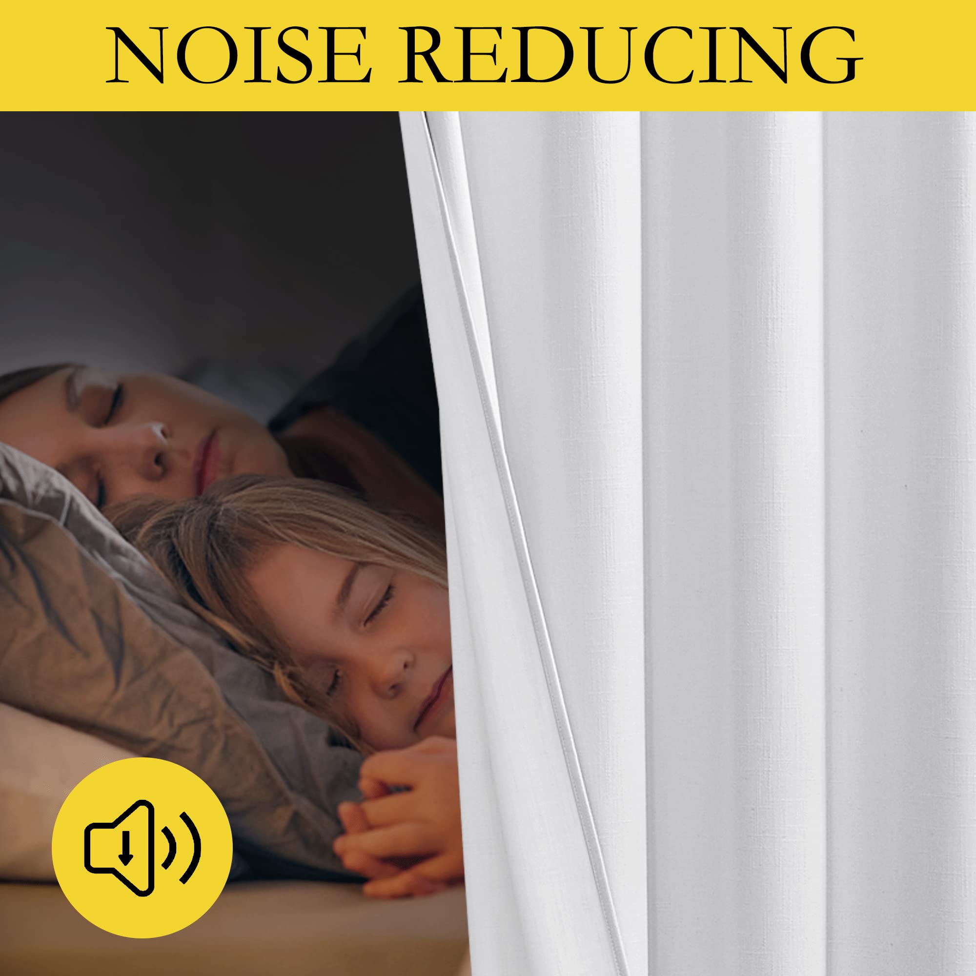 NICETOWN 100% Absolutely Blackout Linen Curtains with Thermal Insulated White Liner, White, 52 inches Wide, 84 inches Length Energy Saving Curtains for Living Room 2 Panels Set, Vertical Blinds