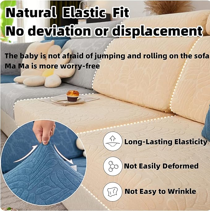 Couch Cushion Covers for Sofa Couch Covers Wear-Resistant Universal Sofa Cover Washable Stretch for Sectional Slipcovers (Texture-Sea Blue,Large Double Seat Cover)