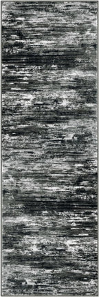 KOZYFLY Modern Abstract Hallway Runner Rug, 2.6x8 Washable Rug Runner Non-Slip Soft Striped Kitchen Runner Rugs, Print Black Grey Carpet Runner for Entryway Bathroom Laundry Room Foyer