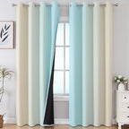 Estelar Textiler Beige and Aqua Ombre Blackout Curtains 90 Inch Length 2 Panels Set, Thermal Insulated Drapes for Bedroom, Full Room Darkening Grommet Gradient Curtains for Living Room,52Wx90L