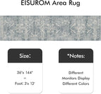Washable 3x12 Runner Rug - Non-Slip Vintage Thin Rug for Entryway Low-Pile Medallion Long Rugs for Hallway Waterproof Traditional Runner Indoor Thin Rug for Kitchen (Blue)
