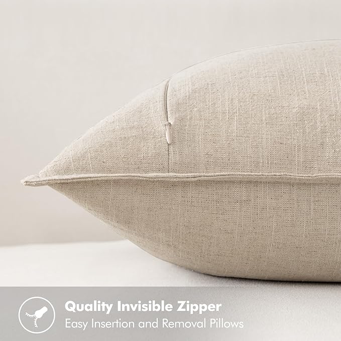 MIULEE Decorative Linen Pillow Covers 16x16 Inch Natural Beige