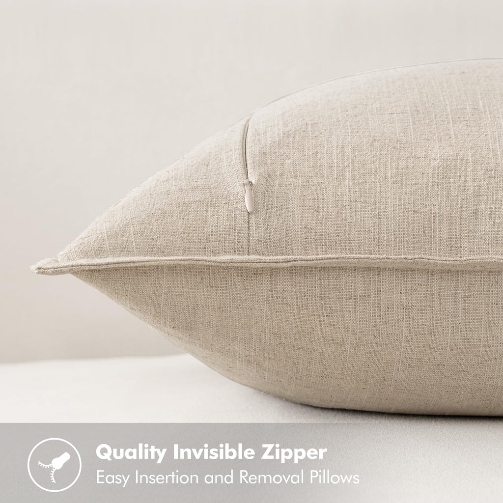 MIULEE Decorative Linen Pillow Covers 20x20 Inch Natural Beige