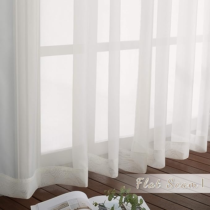 NICETOWN Voile Sheer Texture Beige Window Curtains 45 inch Length, Grommet Chic Elegant Sheer Curtain Drapes Light Filtering for Basement/Kitchen, W54 x L45, 1 Pair