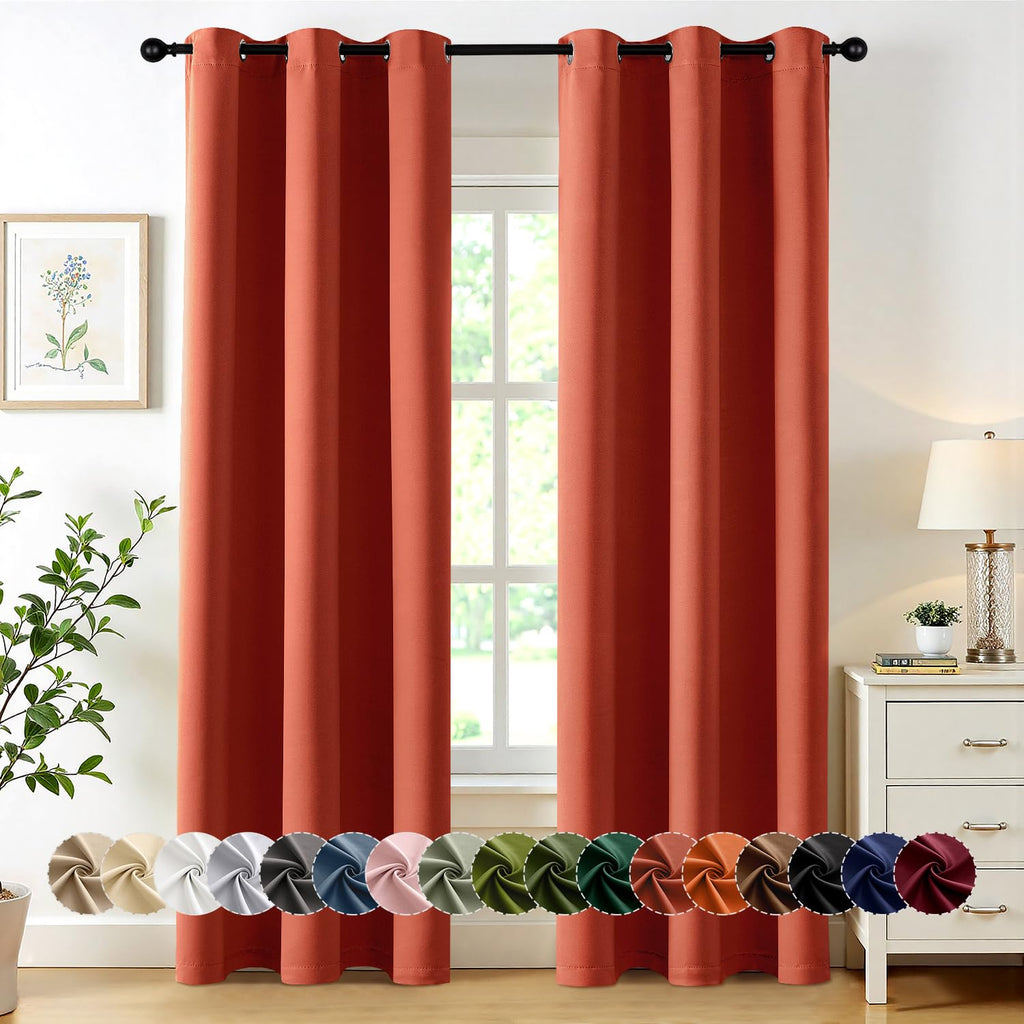 MIULEE Fall Blackout Curtains for Bedroom 2 Panel 40"x72" Long Burnt Orange