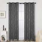 Deconovo Blackout Curtain, Grey Curtains, Thermal Insulated Soundproof Grommet Drapes, Silver Wave Dots Foil Print, 42 x 84 Inch, 2 Panels, Machine Washable Window Panel for Living Room Bedroom Office