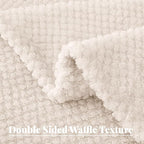 Whale Flotilla Queen Size Fuzzy Fleece Blanket for Bed, 90x90 Inch Fluffy Warm Soft Jacquard Blankets for All Season, Lightweight and Cozy, Ivory