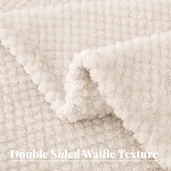 Whale Flotilla Twin Size Fuzzy Fleece Blanket for Bed, 60x80 Inch Fluffy Warm Soft Jacquard Blankets for All Season, Lightweight and Cozy, Ivory