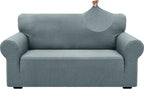 ZNSAYOTX 1 Piece Jacquard Couch Covers for 2 Cushion Couch High Stretch Loveseat Slipcover for Pets Dogs Anti Slip Love Seat Sofa Slipcover Furniture Protector (Medium, New Pattern Light Grey)