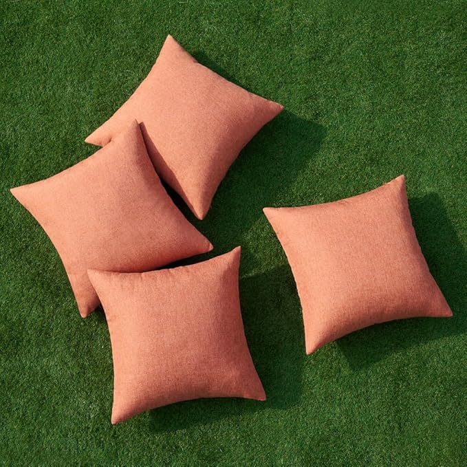MIULEE Pack of 4 Decorative Outdoor Throw Pillow Covers Linen Waterproof Pillow Covers Spring Farmhouse Cushion Cases for Patio Garden Tent Balcony Couch Sofa 16x16 inch Coral Red