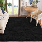 Goolela Black Sheepskin Area Rug 8x10 Fluffy Fuzzy Furry Shag Carpet for Living Room Bedroom Faux Fur Plush Rectangle