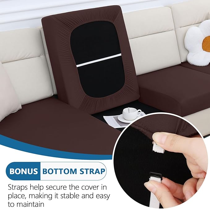 hyha Milk Silk Couch Cushion Covers, Soft Magic Sofa Covers Washable for 3 Cushion Couch, Stretch Sectional Outdoor Cushion Covers for Patio Furniture with Elastic Bottom(3 Packs, Chocolate)