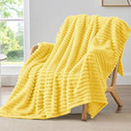 BEDELITE Twin Blanket for Couch & Bed, 300GSM Soft & Warm Fleece Blanket, Decorative and Giftable Striped Custard Yellow Blankets for Women, Men, 60"x80"