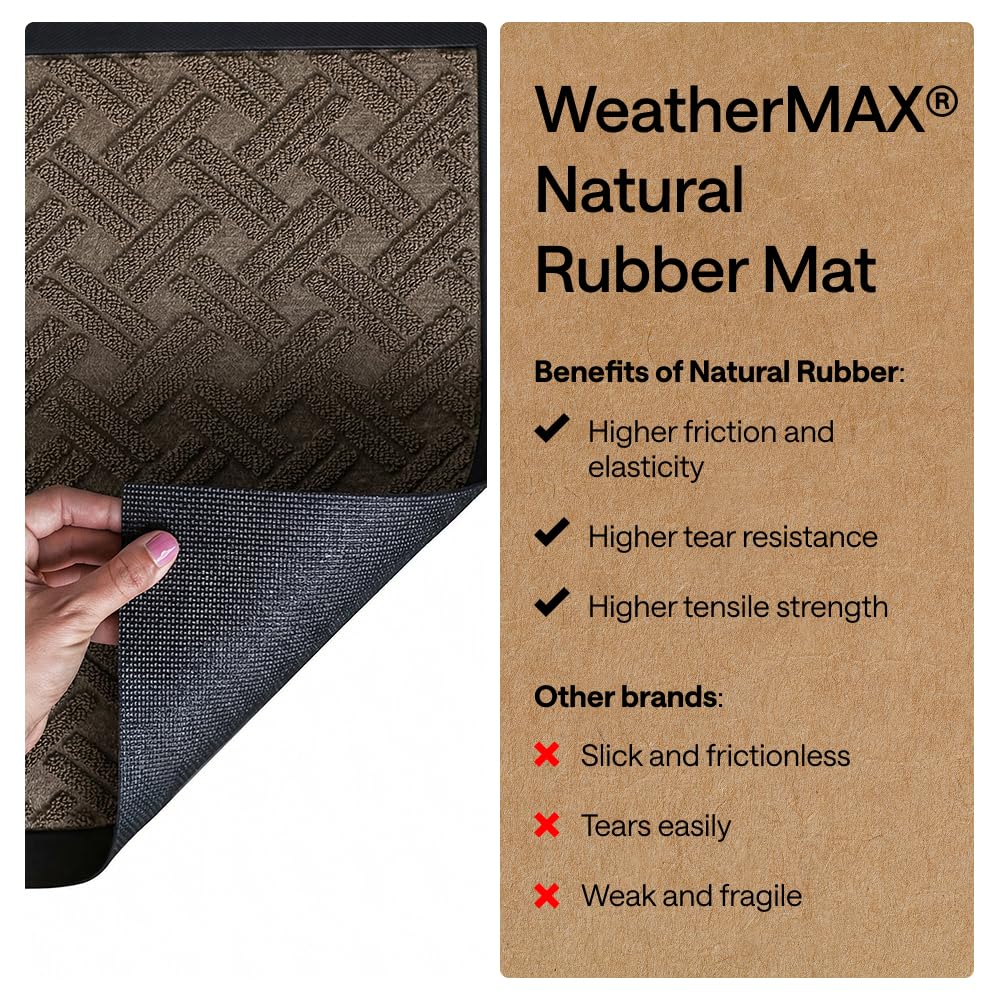 GORILLA GRIP 100% Waterproof All-Season WeatherMAX Doormat, 47x35, US Designed Natural Rubber, Stain and Fade Resistant, Low Profile Indoor Outdoor Door Mats, Easy Clean Patio Mat, Taupe Basket Weave