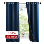 NICETOWN 100% Blackout Short Curtains with Black Liners, 2 Panels, 37" W by 50" L, Moroccan Blue, Thermal Insulated Full Blackout 2-Layer Lined Drapes, Energy Efficiency Window Draperies for Bedroom