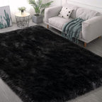 Black Faux Fur Rug for Bedroom 3'x5' Soft Shag Fuzzy Rugs for Living Room, Furry Bedside Nursery Rug Plush Indoor Floor Carpet for Kids Room Teen Dorm