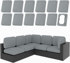 hyha 12Pcs Patio Cushion Covers, Stretch Outdoor Couch Cushion Covers Replacement, Washable Outdoor Chair/Sofa Slipcovers for Patio Furniture Cushions Protector with Elastic Bottom(Gray,Cover Only)
