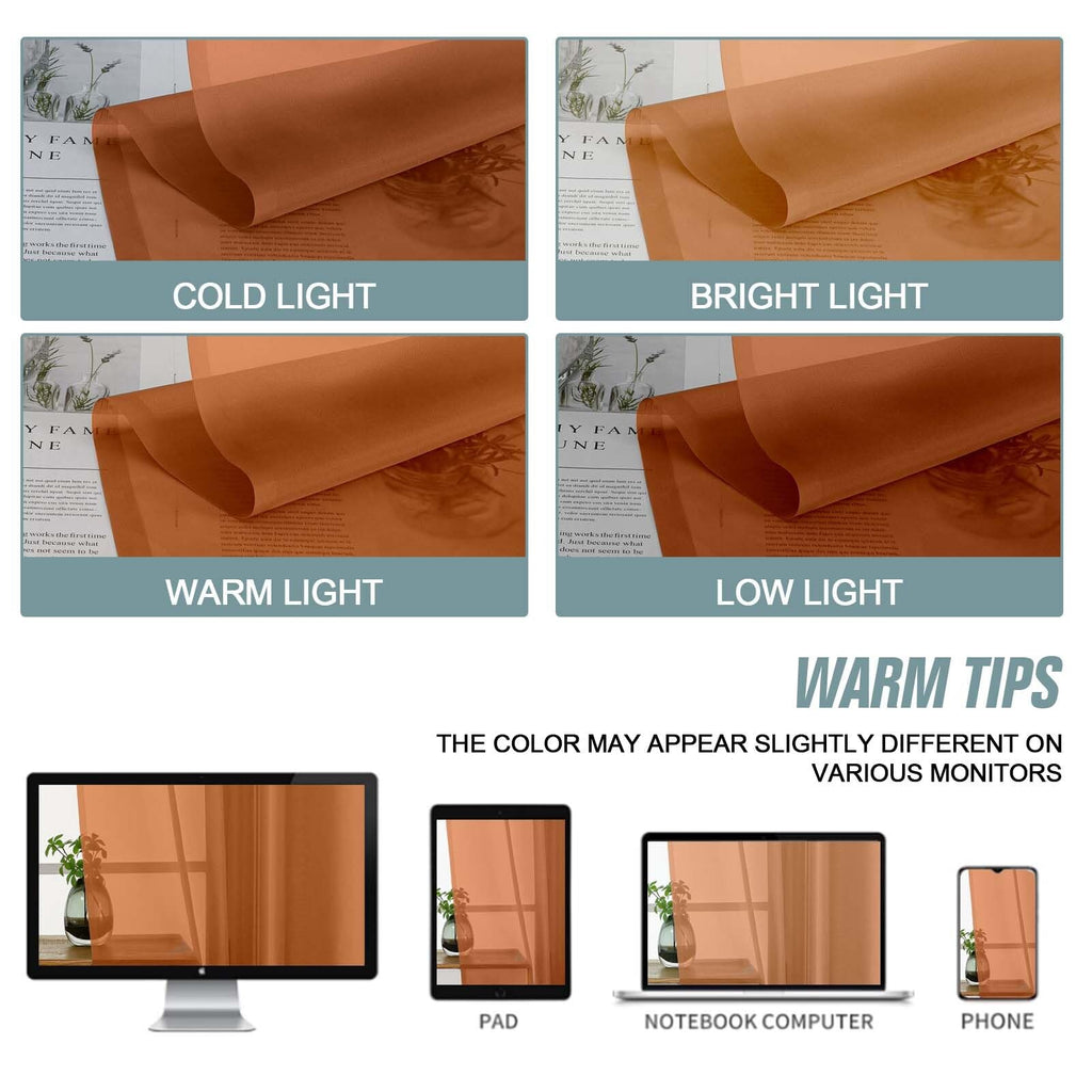 Ebesto Orange Sheer Curtains for Window 96 Inches Long 2 Panels Set, Soft Airy Light Filtering Voile Sheer Curtains for Living Room Bedroom, Dual Rod Pocket Elegant Window Drapes, 2x42Wx96L Inches