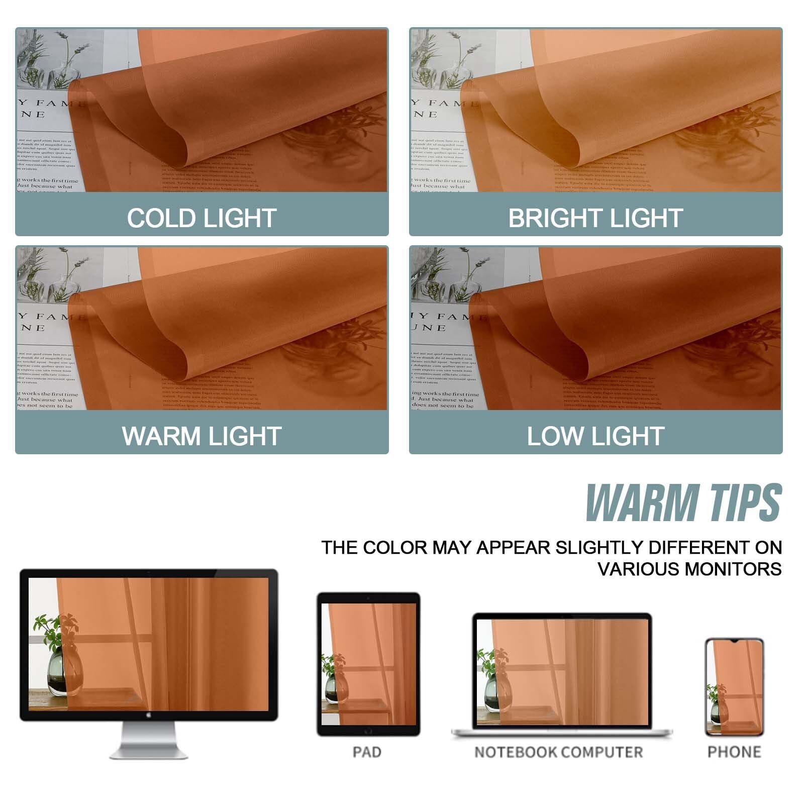Ebesto Orange Sheer Curtains for Window 96 Inches Long 2 Panels Set, Soft Airy Light Filtering Voile Sheer Curtains for Living Room Bedroom, Dual Rod Pocket Elegant Window Drapes, 2x42Wx96L Inches