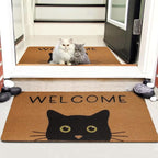 UINI Door Mat Cat Welcome Mat, Black Cat with Green Eyes Doormat, Non-Slip Cat Welcome Mats for Front Door, Outside Entrance, Resist Dirt, 17" x 30"