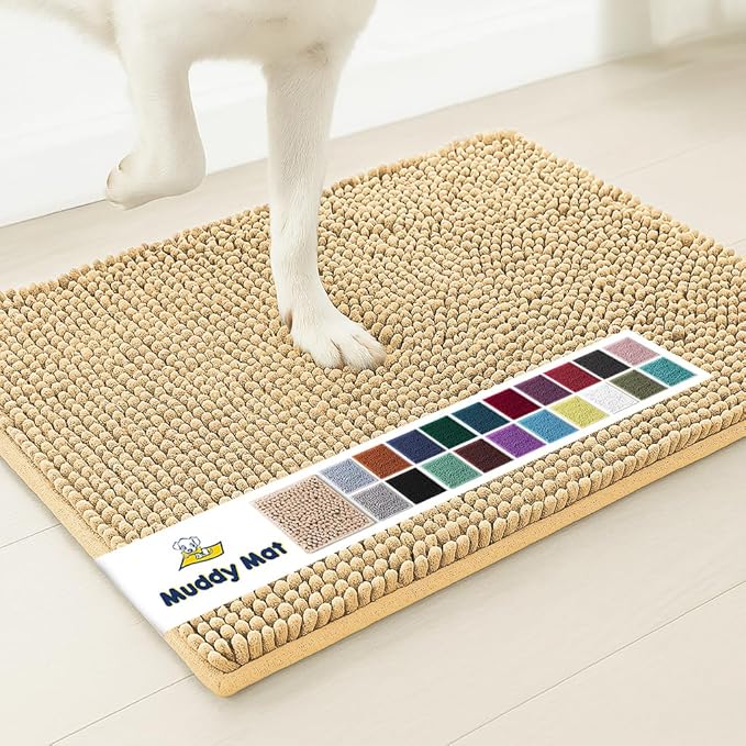 Muddy Mat® | Super Water Absorbent Door Mat Indoor, Microfiber Quick Dry Chenille Entryway Rug, Slip Resistant Front Door Mat, Indoor Mats for Entryway, Machine Washable Pet Rug, Beige 5ft x 7ft