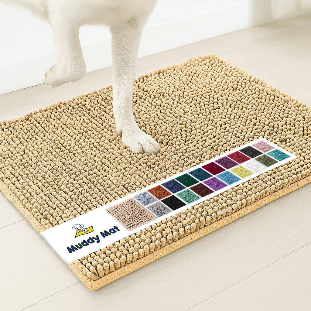 Muddy Mat® | Super Water Absorbent Door Mat Indoor, Microfiber Quick Dry Chenille Entryway Rug, Slip Resistant Front Door Mat, Indoor Mats for Entryway, Machine Washable Pet Rug, Beige 6ft x 9ft