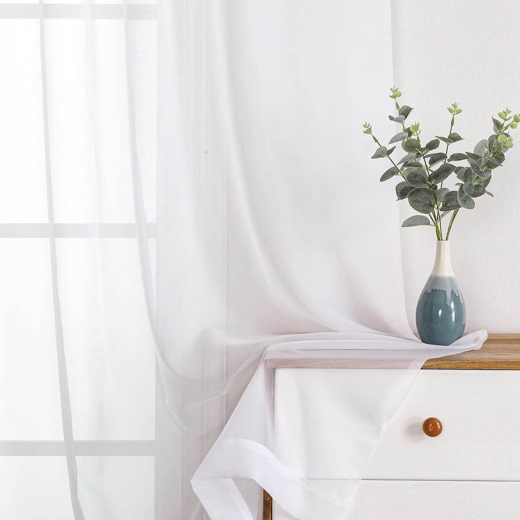 Simplebrand Sheer White Curtains 120 Inches Long, Extra Long Rod Pocket Solid Color Window Sheer Curtain Panels, Elegant Curtains & Drapes for Living Room, Bedroom 2 Panels (White, 2x42x120'')
