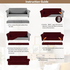 WEERRW Velvet High Stretch Couch Covers for 3 Cushion Couch Sofa Slipcovers, Washable Furniture Protector with Non Slip Elastic Bottom, Feature Soft and Thick Plush Fabric, Burgundy, Large