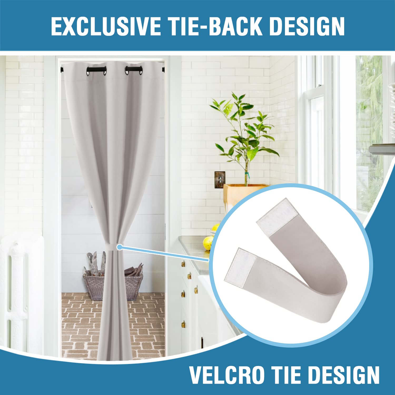 H.VERSAILTEX Doorway Curtain Blackout Closet Door Curtain Room Divider Window Treatment Curtain for Bedroom Thermal Insulated Privacy Drape Soundproof Grommet, 42 x 80 inches, 1 Panel, Stone