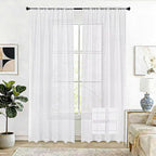 SpaceDresser Check Sheer Curtains 84 Inches Long for Living Room, Rod Pocket Plaid Semi Sheer Drapes for Kitchen Bedroom（White, 52W x 84L）