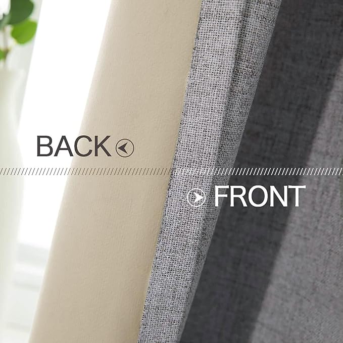 MIULEE Linen Textured 90 Inches Curtains for Bedroom 100% Blackout Thermal Insulated Grey Curtains Grommet Room Darkening Luxury Decor for Living Room Nursery 52 x 90 Inch (2 Panels)