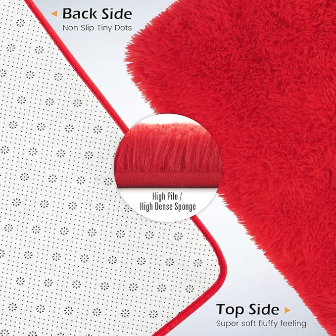 Amearea Shag Fluffy Area Rug for Bedroom Girls Living Room, Extra Soft and Fuzzy Shaggy Rugs, Non Slip, Solid Color Carpet Mat for Boys Nursery Home, Red 6x9 Feet