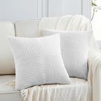 Fancy Homi 2 Packs White Samll Decorative Throw Pillow Covers 12x12 Inch with for Couch Bed Sofa, Rustic Farmhouse Boho Home Decor, Soft Corss Patchwork Corduroy Square Cushion Case 30x30 cm