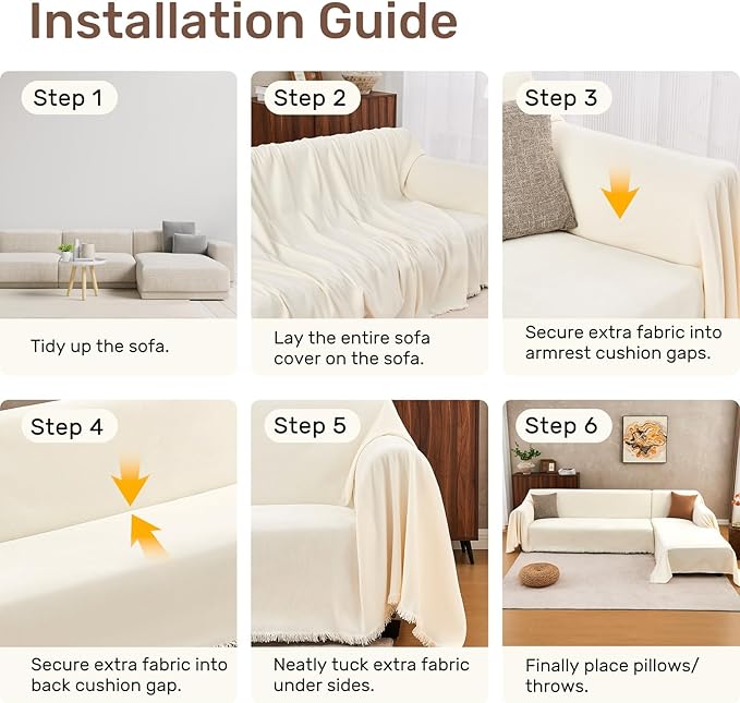 Houmiggle 2 Pieces Sectional Couch Covers L Shaped Cover XL Cream White