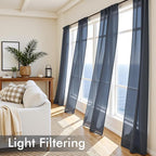 MIULEE Navy Blue Sheer Curtains 108 Inches Long, 4 Panels Set, Light Filtering Rod Pocket Voile Drapes Window Treatments, Semi Transparent Airy Fabric for Bedroom and Living Room, 42 x 108 Inches