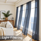 MIULEE Navy Blue Sheer Curtains 96 Inches Long 4 Panels 42 x 96 Inches