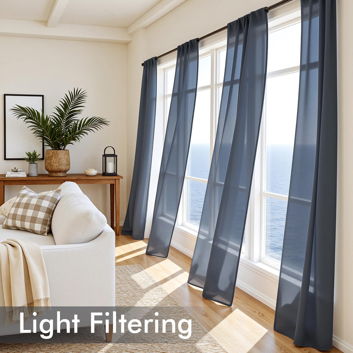 MIULEE Navy Blue Sheer Curtains 96 Inches Long 4 Panels 42 x 96 Inches