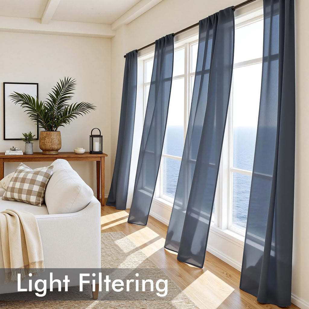 MIULEE Navy Blue Sheer Curtains 63 Inches Long 4 Panels 42 x 63 Inches