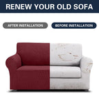 Cupuamon 2026 New Stretch Loveseat Sofa Slipcovers Couch Cover for 2 Cushion Furniture Protector Sofa Covers with Elastic Bottom Jacquard Fabric Small Checks for Pets, Kids - Dark Red