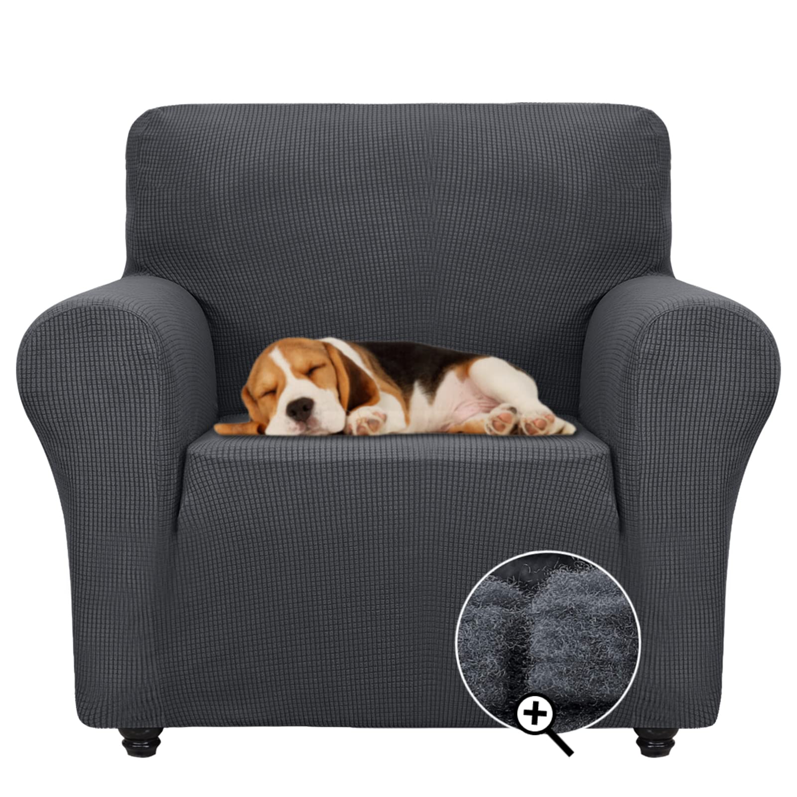 ZNSAYOTX Super Stretch Chair Slipcover Universal Sofa Chair Covers for Living Room Dogs Pet Furniture Protector Spandex Armchair Slipcovers with Anti Slip Foam Sticks (Dark Grey, Chair)