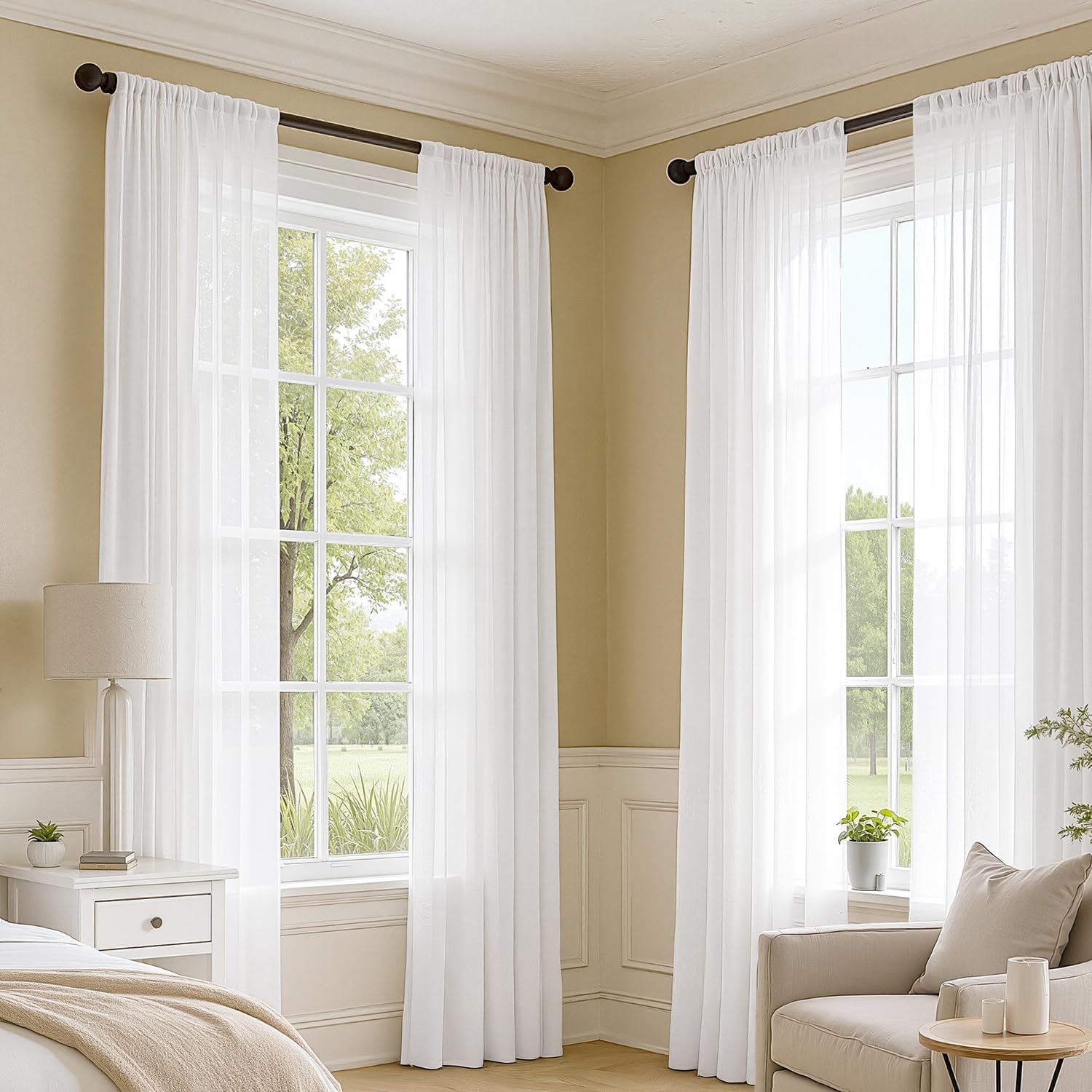MIULEE White Sheer Curtains 90 Inches Long 4 Panels 42 x 90 Inches
