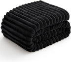 BEDELITE Fleece Black Throw Blanket for Couch - 300GSM Soft & Warm Fluffy Black Blanket, Decorative and Giftable Striped Blankets for Women, Men, 50"x60"