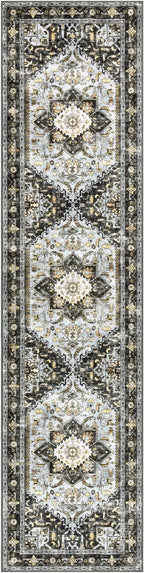 Yamaziot Washable Runner Rug, 2x8 Non-Slip Boho Vintage Hallway Rug Runner with Rubber Backing, Stain Resistant & Low Pile Distressed Carpet Runner for Bedroom, Kitchen, Laundry, Entrance, Black Gold
