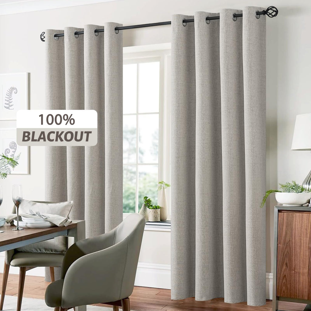 Yakamok Oatmeal Linen Textured Curtains 90 Inches Long for Living Room